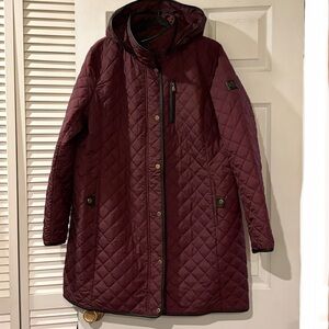Lauren Ralph Lauren Quilted Hooded Coat XL Burgundy Equestrian Lining